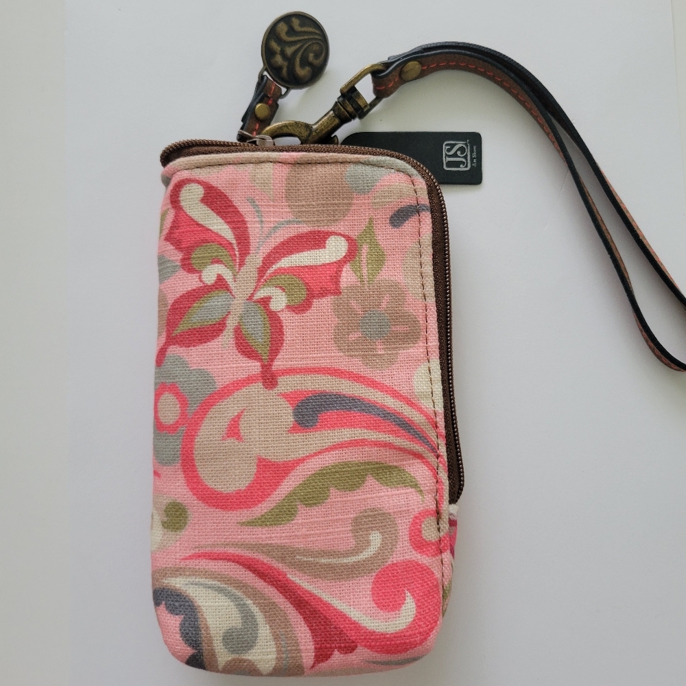 Jim Shore Enesco JS Collection  Phone Wristlet Jasmine Coral Butterfly Paisley